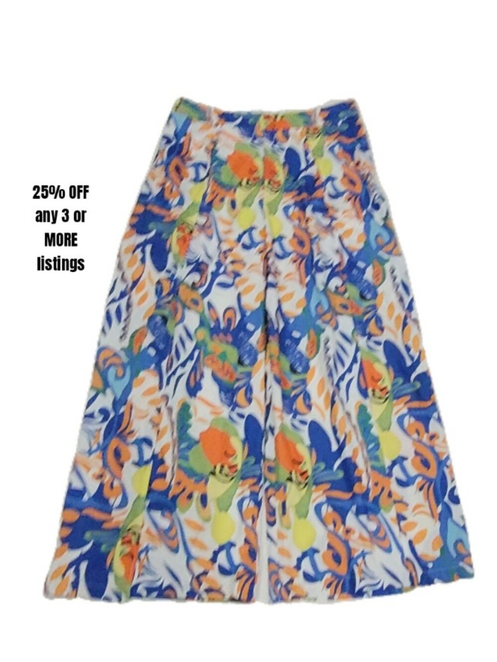 Floral Multicolor Wide Leg Pants Side Slit Palazzo Beach Blue, Orange & Green
